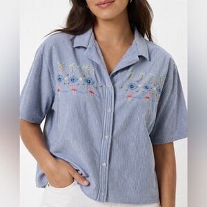 Alfred Dunner blouse top women’s plus size 20W blue white striped embroidered